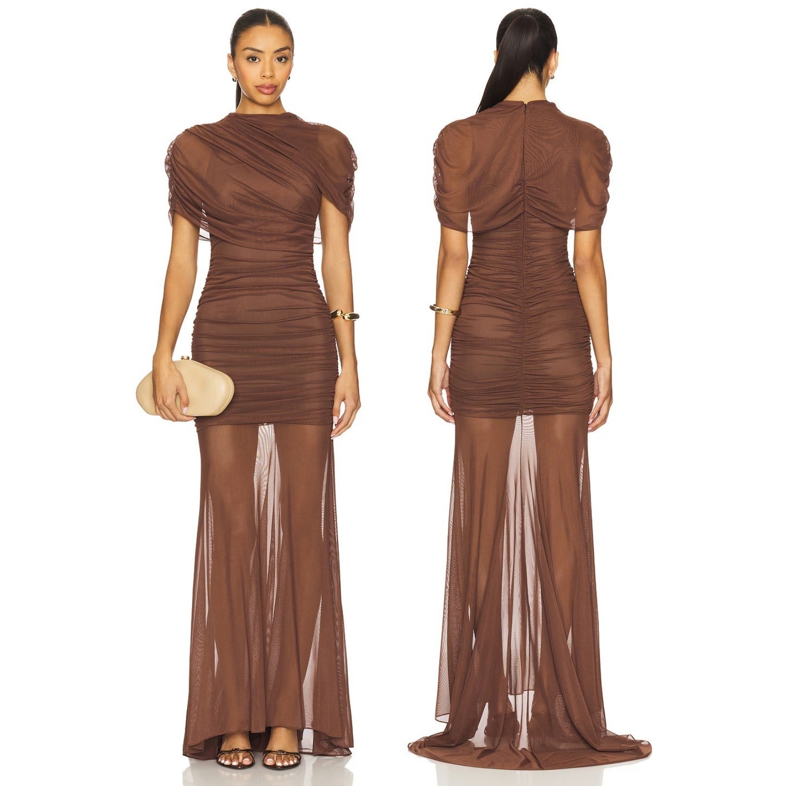 Amanda Uprichard Evianna Gown Mesh Ruched Party Formal Cocktail Prom Black Tie S